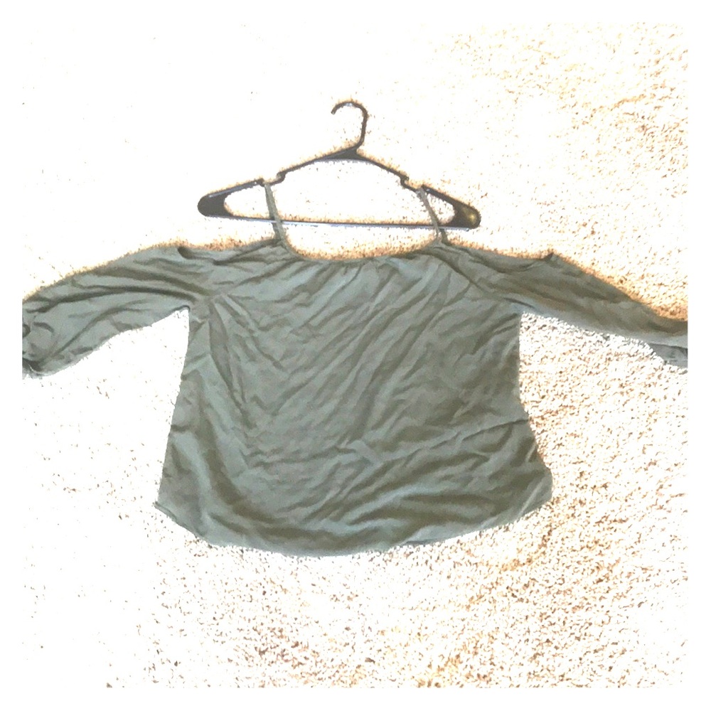 Express shoulderless 3/4 length olive shirt